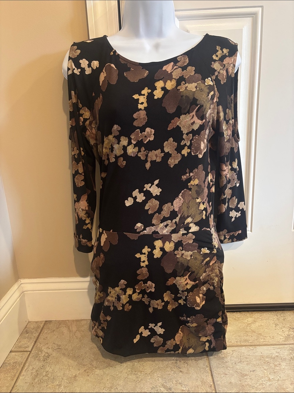 Black Floral Cold-Shoulder Dress